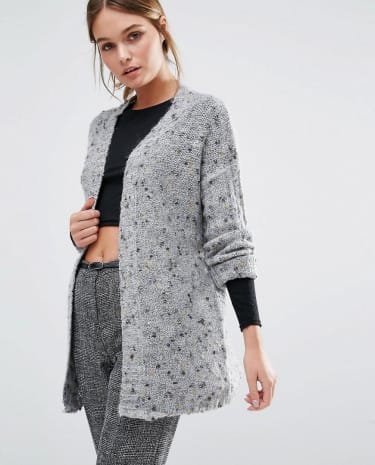Fashion Shop - Y.A.S Feline Textured Knitted Cardigan - Grey