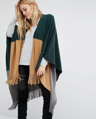 Fashion Shop - Y.A.S Mila Knitted Poncho In Colourblock - Multi