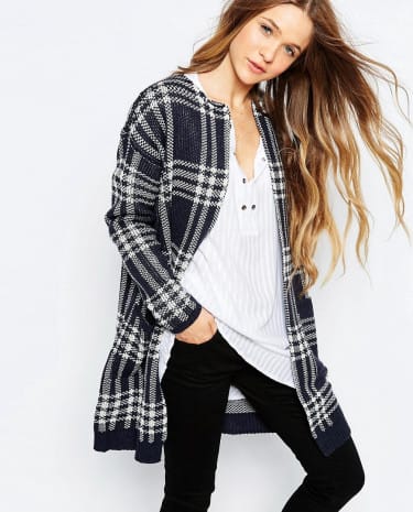 Fashion Shop - b.Young Long Sleeve Checked Cardigan - Navy