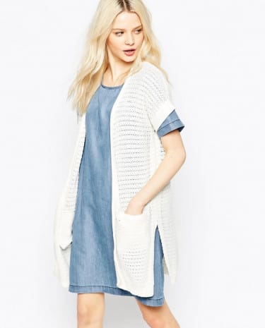 Fashion Shop - b.Young Short Sleeve Longline Cardigan - White