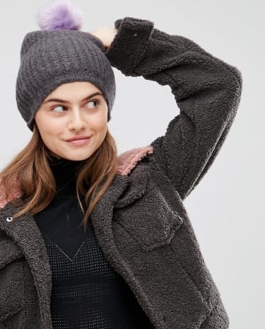 Fashion Shop - Boardmans Beanie Hat With Faux Fur Pom Pom - Grey
