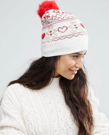 Fashion Shop - Boardmans Gingerbread Fairisle Knitted Beanie Hat - White