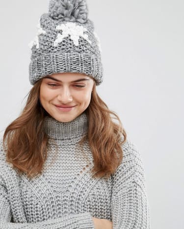 Fashion Shop - Boardmans Snowflake Beanie Hat - Grey