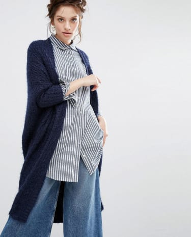 Fashion Shop - Willow and Paige Maxi Cable Knit Cardigan - Navy