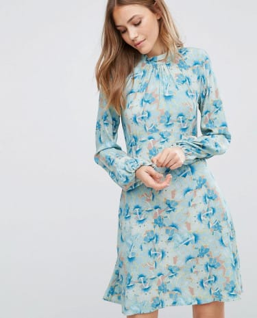 Fashion Shop - Closet Lond Sleeve Floral Print Collar Dress - Multi