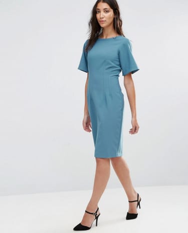 Fashion Shop - Closet Seam Detail V-Back Pencil Dress - Blue