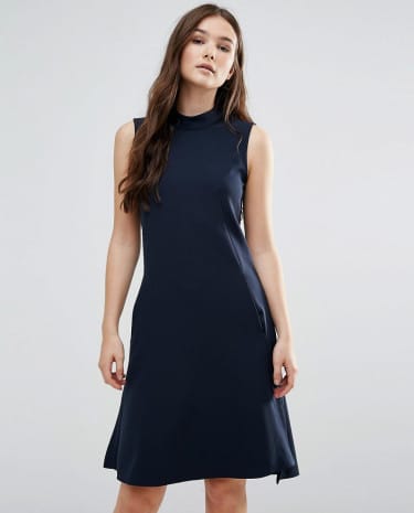 Fashion Shop - Closet Sleeveless Collared Tunic Dress - Blue