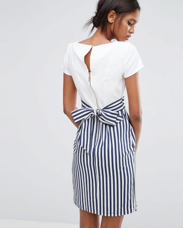 Fashion Shop - Closet Tie Back Stripe Button Dress - Multi