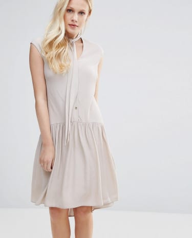 Fashion Shop - Closet Tie Neck Button Top Dress - Cream