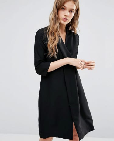 Fashion Shop - Closet Wide V-Neck Split Panel Dress - Black