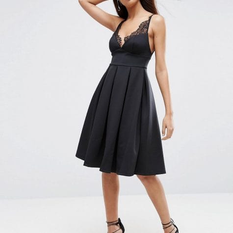 Fashion Shop - ASOS Lace Insert Midi Prom Dress - Black