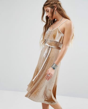 Fashion Shop - Glamorous Cami Midi Dress Win Luxe Velvet - Gold