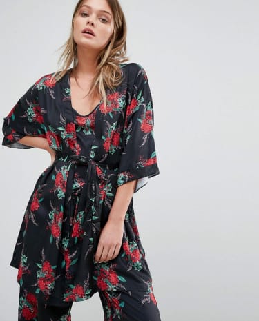 Fashion Shop - Minkpink Holiday Dreaming Floral Robe - Black