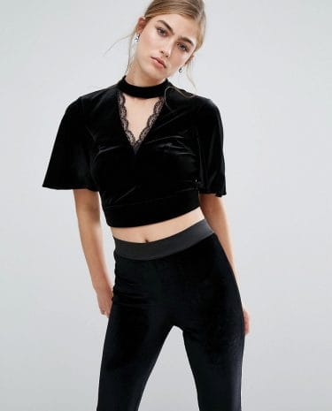 Fashion Shop - Miss Selfridge Velvet Angel Sleeve Top - Black