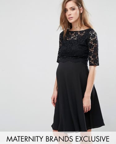 Fashion Shop - Queen Bee Lace Overlay Midi Swing Dress - Black