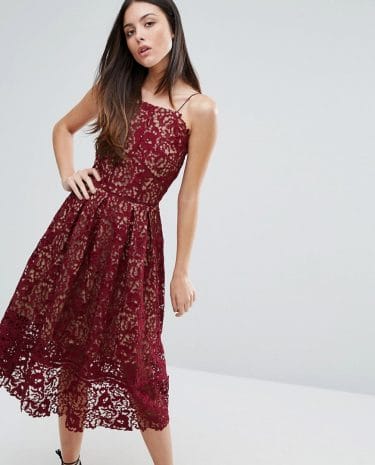 Fashion Shop - Warehouse Premium Lace Halter Midi Dress - Red