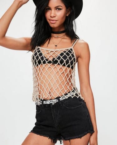Fashion Shop - Crochet Pearl Detail Cami Top