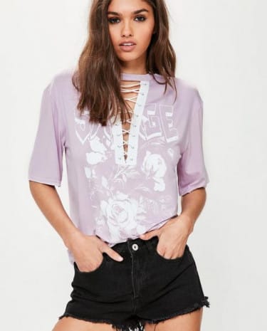 Fashion Shop - Purple Graphic Lace Up T-Shirt