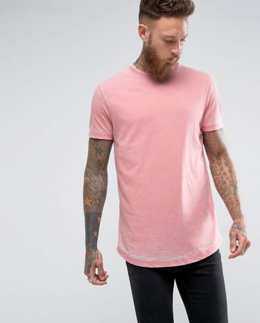 Fashion Shop - ASOS Longline Burnout T-Shirt With Curved Hem In Pink - Pink
