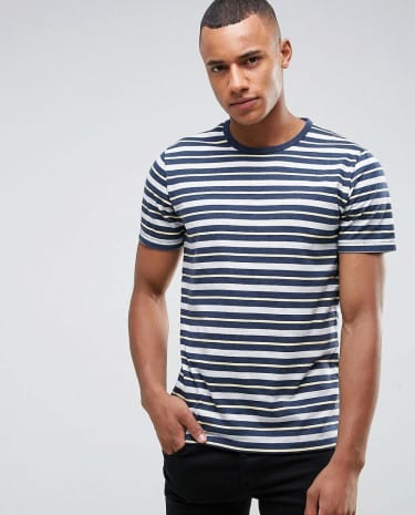 Fashion Shop - Abercrombie & Fitch Stripe T-Shirt Muscle Slim Fit in Navy/Grey - Red