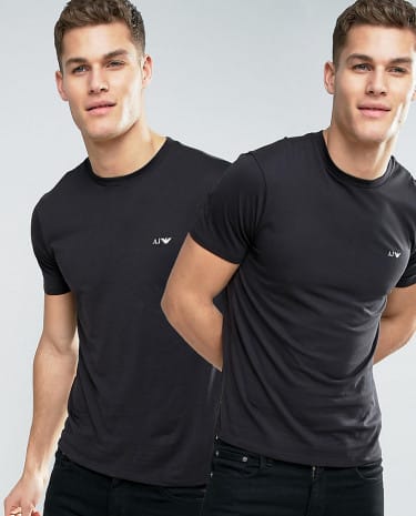 Fashion Shop - Armani Jeans 2 Pack T-Shirt Regular Fit Black/Black - Black