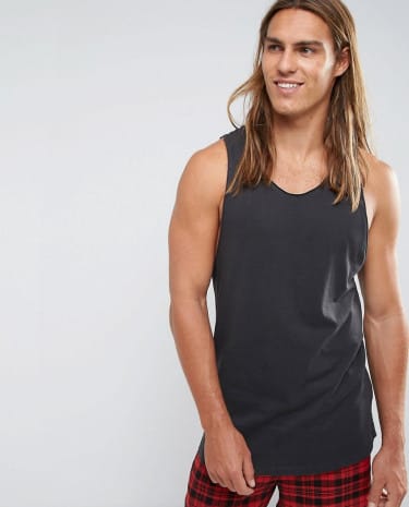 Fashion Shop - Bershka Singlet With Dropped Armhole In Washed Black - Black