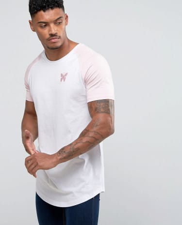 Fashion Shop - Good For Nothing Muscle Raglan T-Shirt In White With Pink Sleeves - White