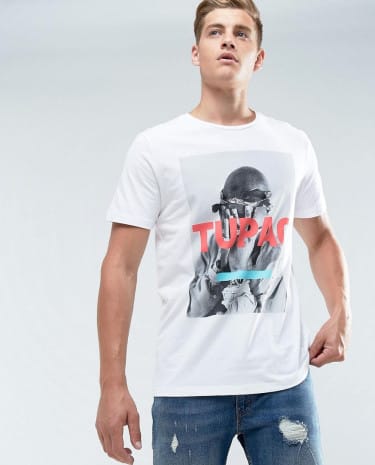 Fashion Shop - Jack & Jones Originals T-Shirt With Tupac Graphic - White