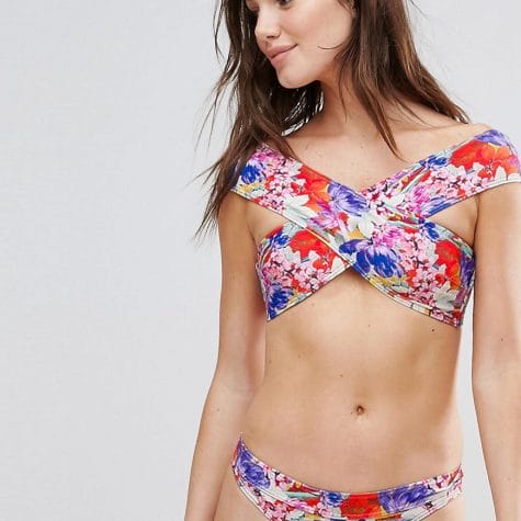 Fashion Shop - Lost Ink Floral Cross Shoulder Bikini Top - Multi