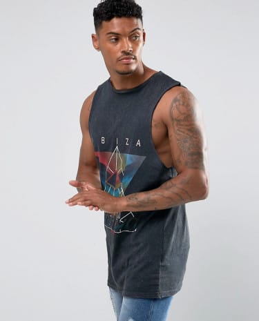 Fashion Shop - New Look Sleeveless T-Shirt With Amnesia Ibiza Print - Grey