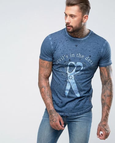 Fashion Shop - Ringspun Scissor Print T-Shirt - Navy