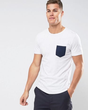 Fashion Shop - Tom Tailor T-Shirt With Contrast Pocket - Navy