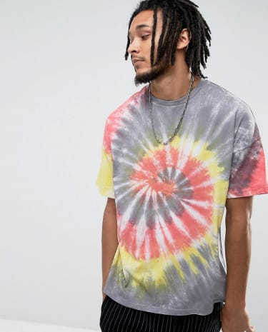 Fashion Shop - ASOS Oversized T-Shirt In Bright Spiral Tie Dye - Grey