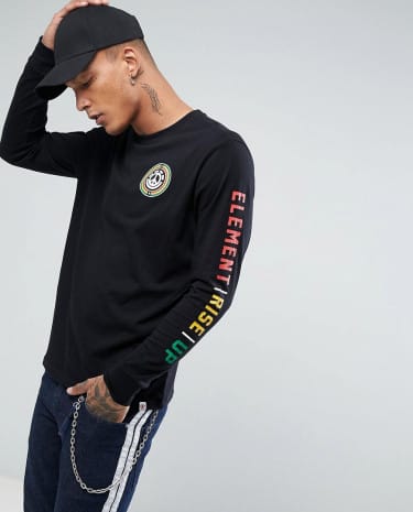 Fashion Shop - Element Rise Up Long Sleeve T-Shirt With Sleeve Print - Black