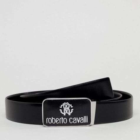 Fashion Shop - Roberto Cavalli Skinny Logo Leather Belt - Black