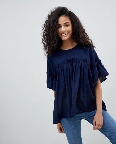 Fashion Shop - ASOS Oversized Smock Top with Ruffle Detail-Green