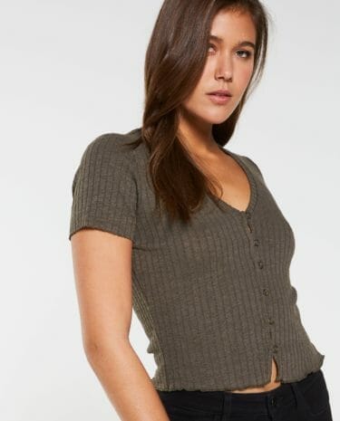 Fashion Shop - Dotti Button Front Rib Knit Top
