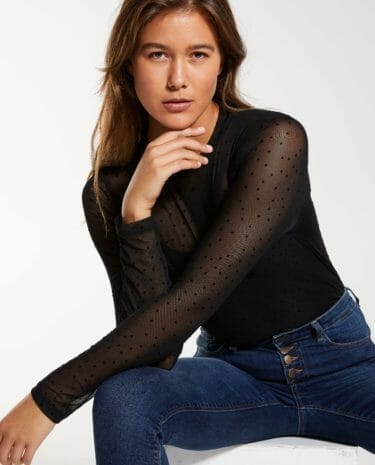 Fashion Shop - Dotti Long Sleeve Mesh Crew Neck Tee