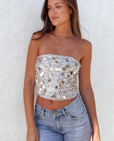 Fashion Shop - Emiko Silver Sequin Crop Top Shop Crop Tops by Beginning Boutique