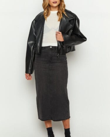 Fashion Shop - Isla Washed Black Denim Midi Skirt Shop Midi Skirts by Beginning Boutique