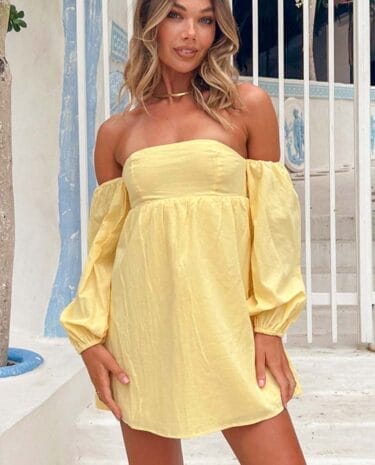 Fashion Shop - Koa Yellow Long Sleeve Mini Dress Shop Mini Dresses by Beginning Boutique