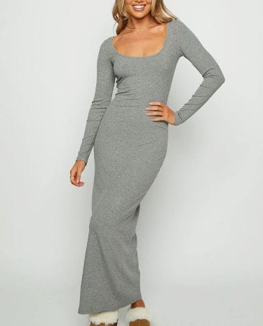 Fashion Shop - Lily Grey Long Sleeve Maxi Dress Shop Maxi Dresses by Beginning Boutique
