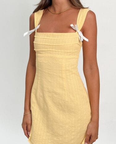 Fashion Shop - Taylor Yellow Tie Back Mini Dress Shop Mini Dresses by Beginning Boutique