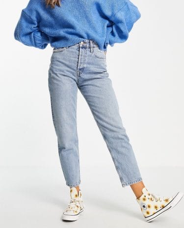 Fashion Shop - Pull & Bear high waisted mom jeans with hidden button front fastening in washed blue